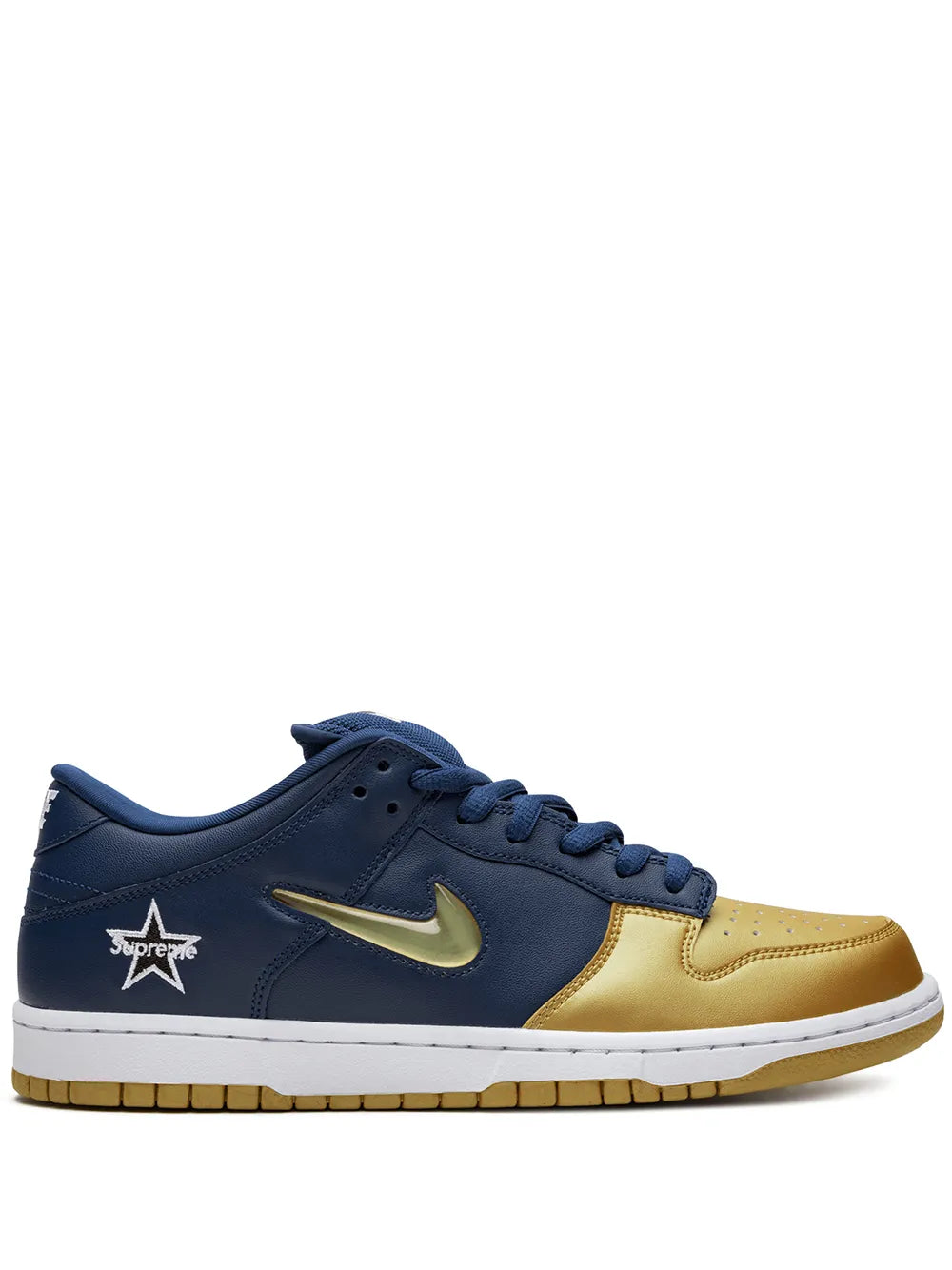 Nike x Supreme SB Dunk Low "Jewel Swoosh Gold/Navy" sneakers