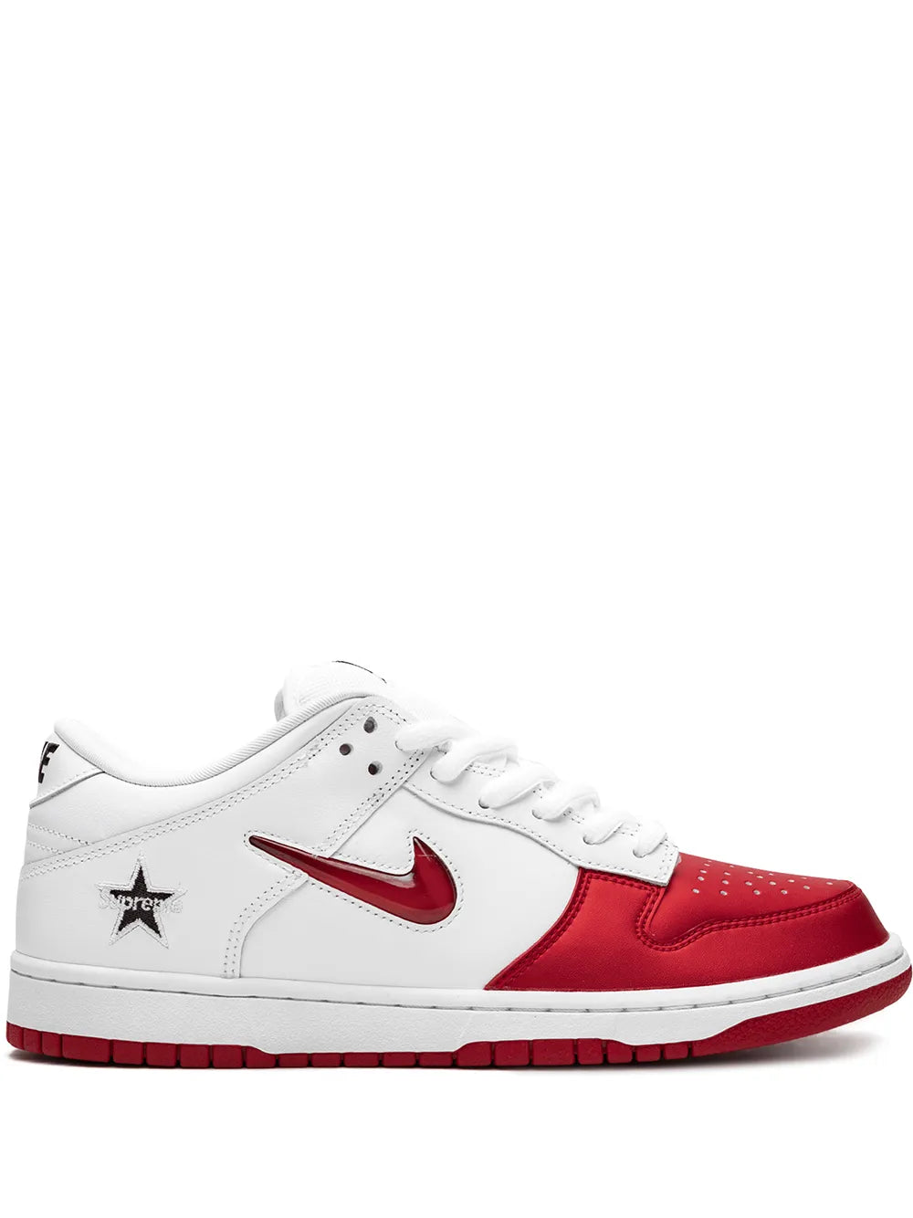 Nike x Supreme SB Dunk Low "Jewel Swoosh Red/White" sneakers