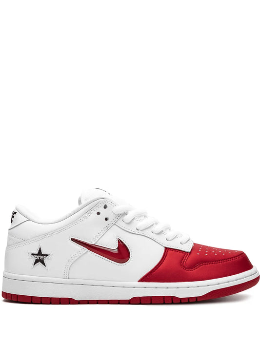 Nike x Supreme SB Dunk Low "Jewel Swoosh Red/White" sneakers