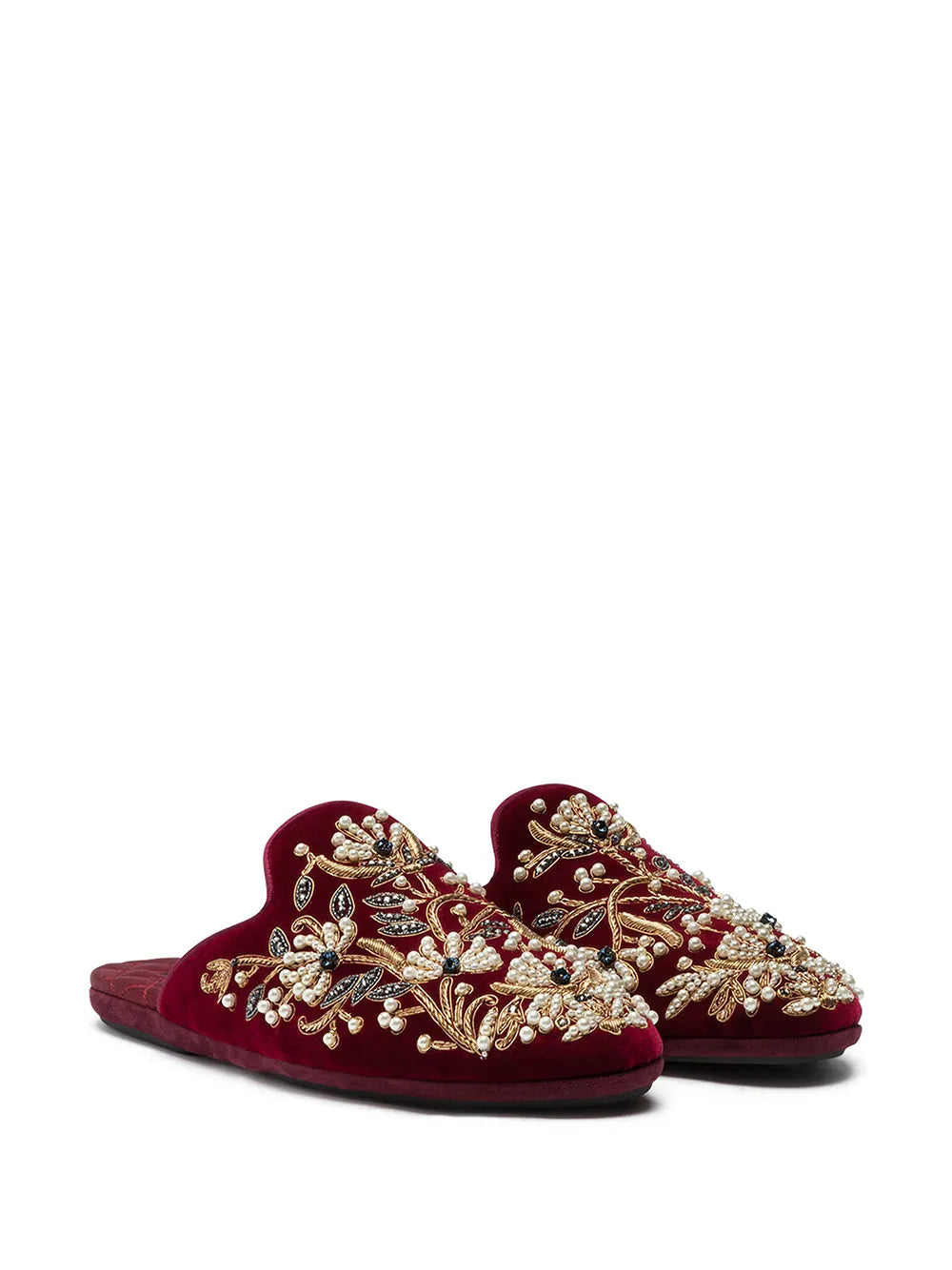 Dolce & Gabbana floral-embroidered velvet slippers