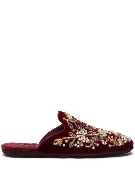 Dolce & Gabbana floral-embroidered velvet slippers