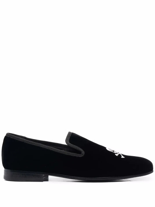 Philipp Plein skull embroidery velvet loafers