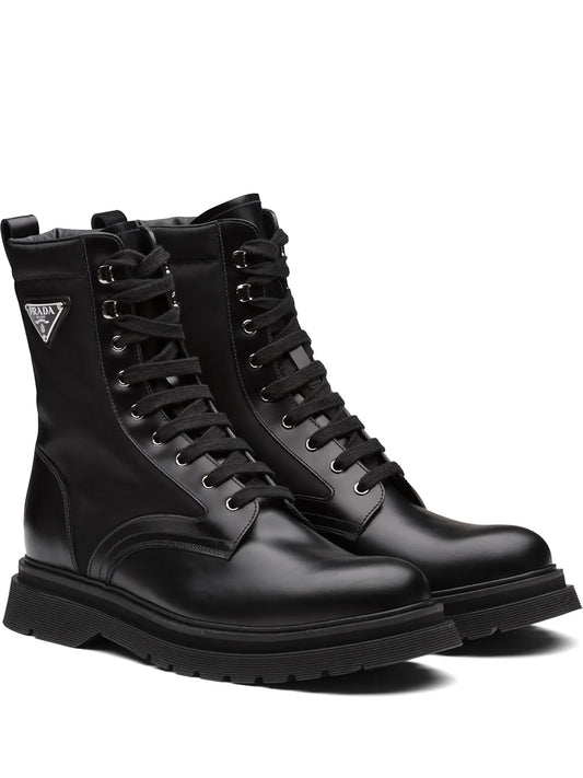 Prada logo-plaque panelled ankle boots