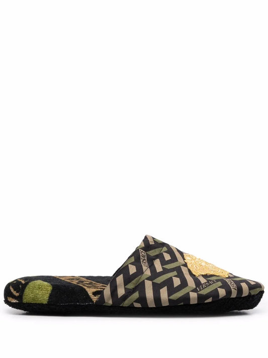 Versace logo embroidered slippers