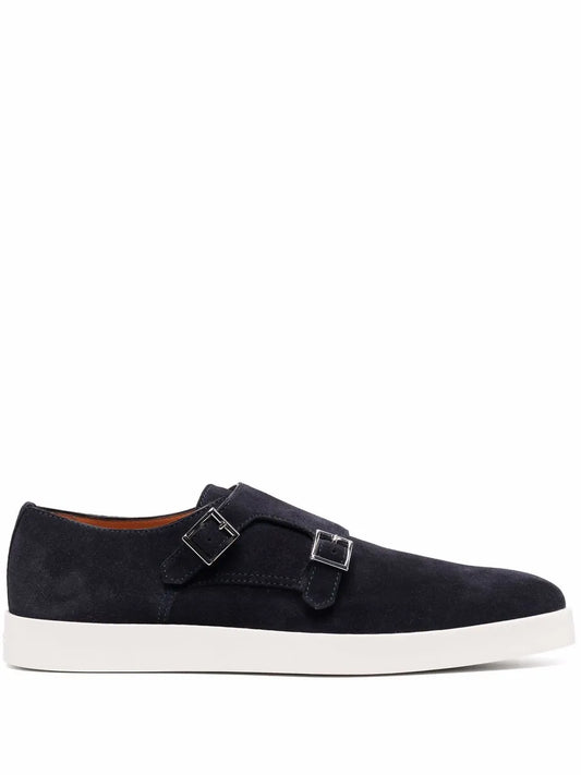 Santoni double-buckle suede monk shoes 