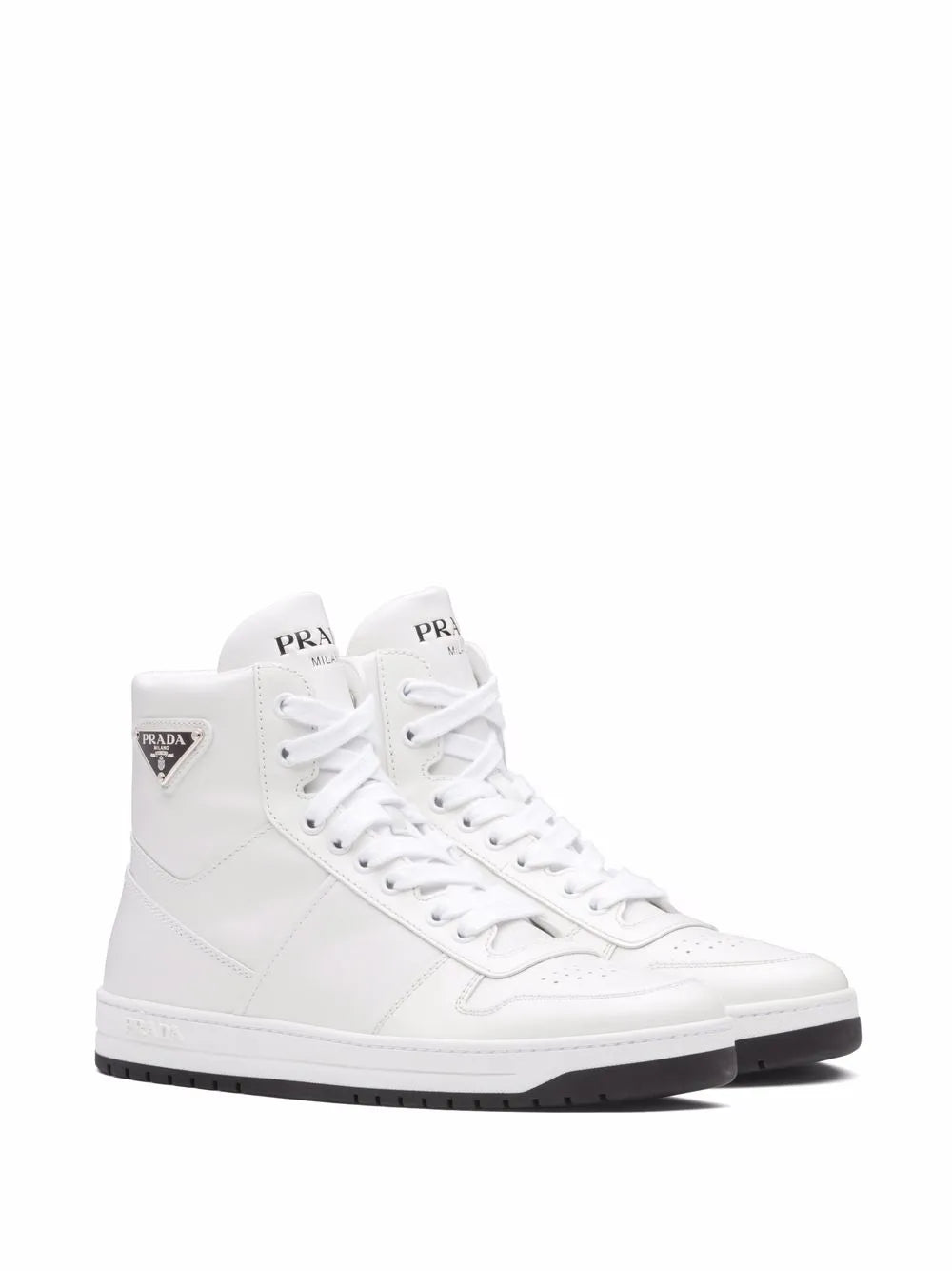 Prada Perforated triangle-logo high-top sneakers