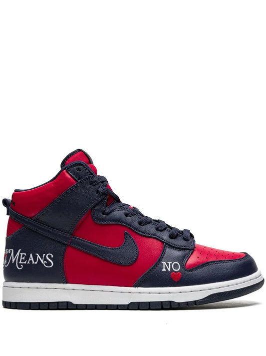 Nike x Supreme SB Dunk High "By Any Means Navy/Red" sneakers