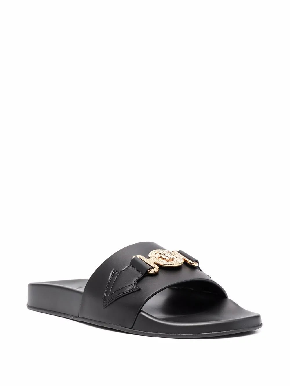 Versace logo-plaque leather sliders