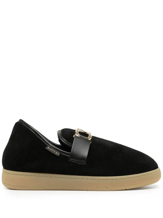 Lanvin velvet logo-buckle slippers