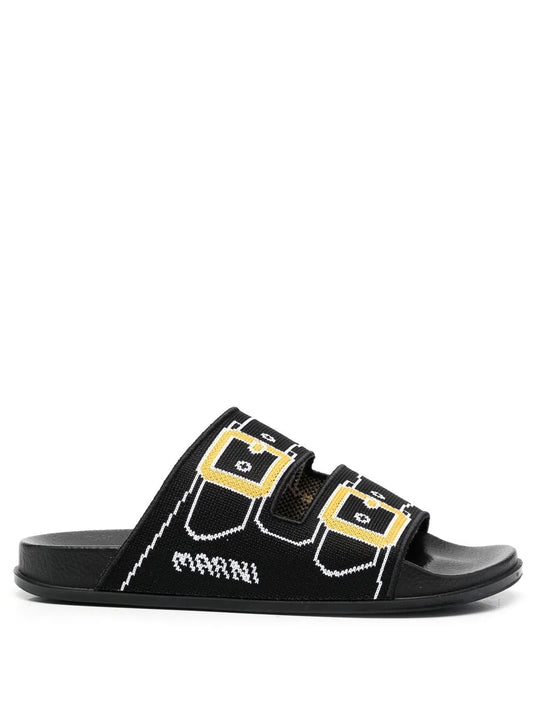 Marni buckle double-strap-print slides