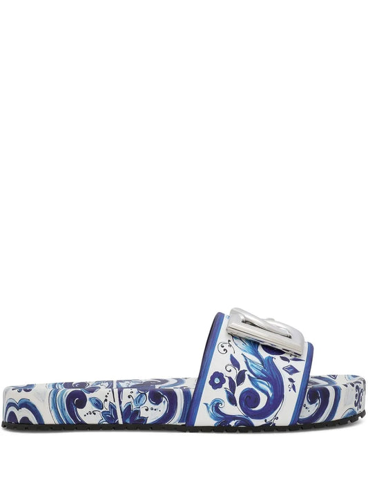 Dolce & Gabbana Majolica-print leather slides
