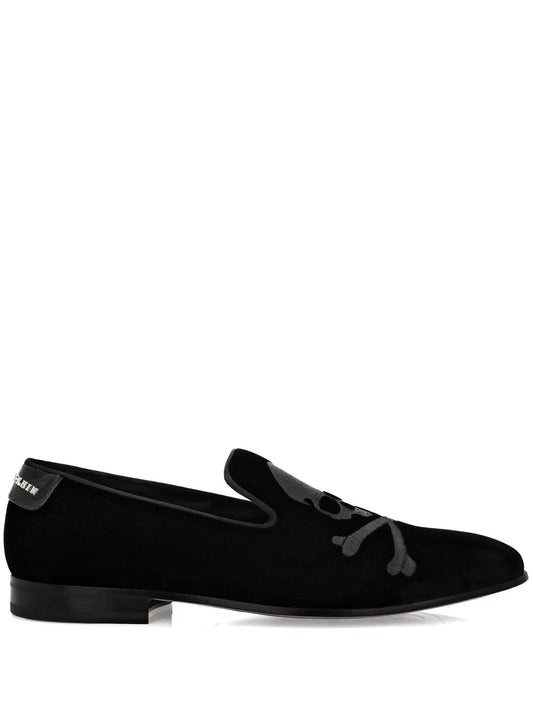 Philipp Plein embroidered-skull velvet slippers 