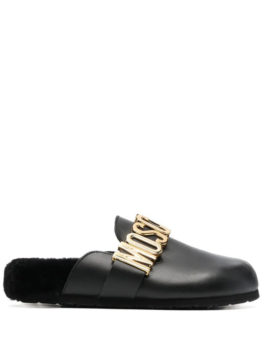 Moschino logo-plaque leather slides