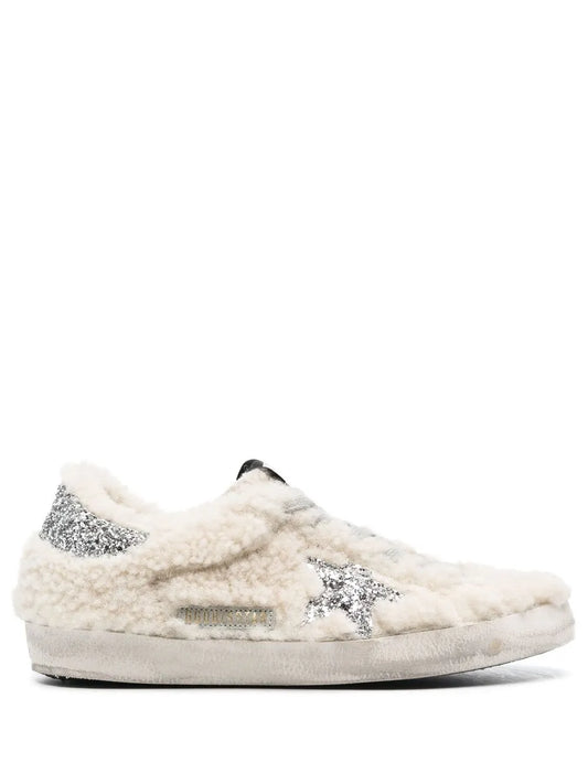Golden Goose shearling-panel glitter sneakers