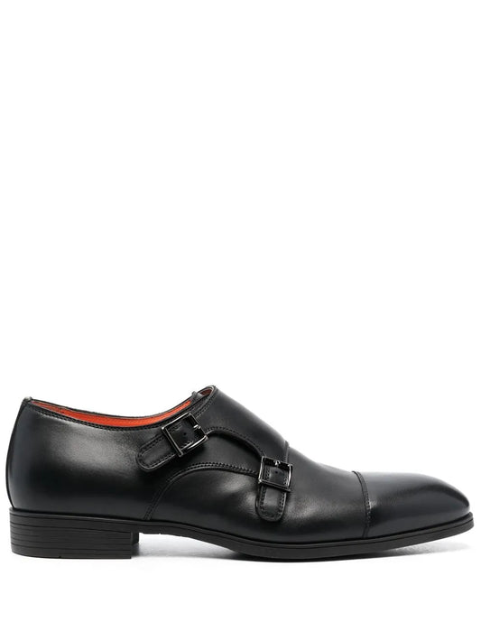 Santoni double-buckle leather monk shoes