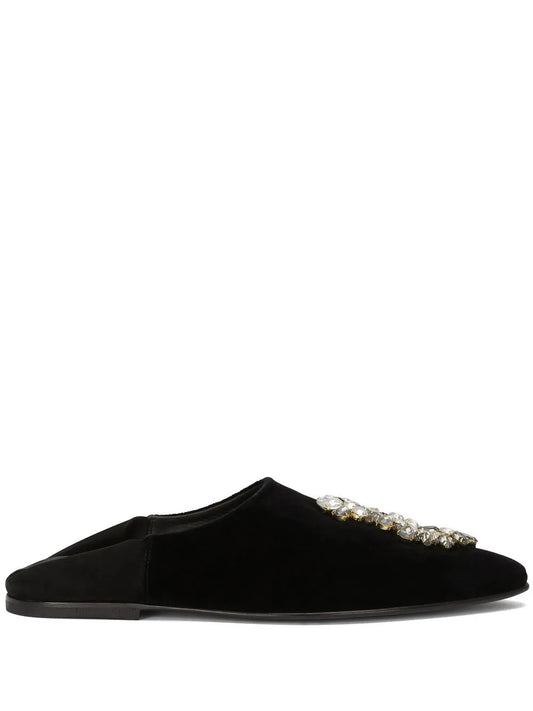 Dolce & Gabbana brooch-detail velvet slippers