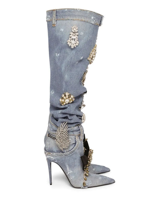 Dolce & Gabbana patchwork-denim knee-high boots