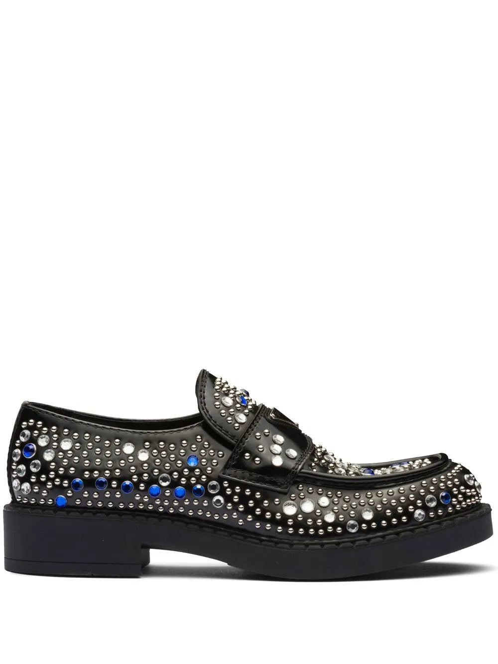 Prada rhinestone-embellished brushed leather loafers