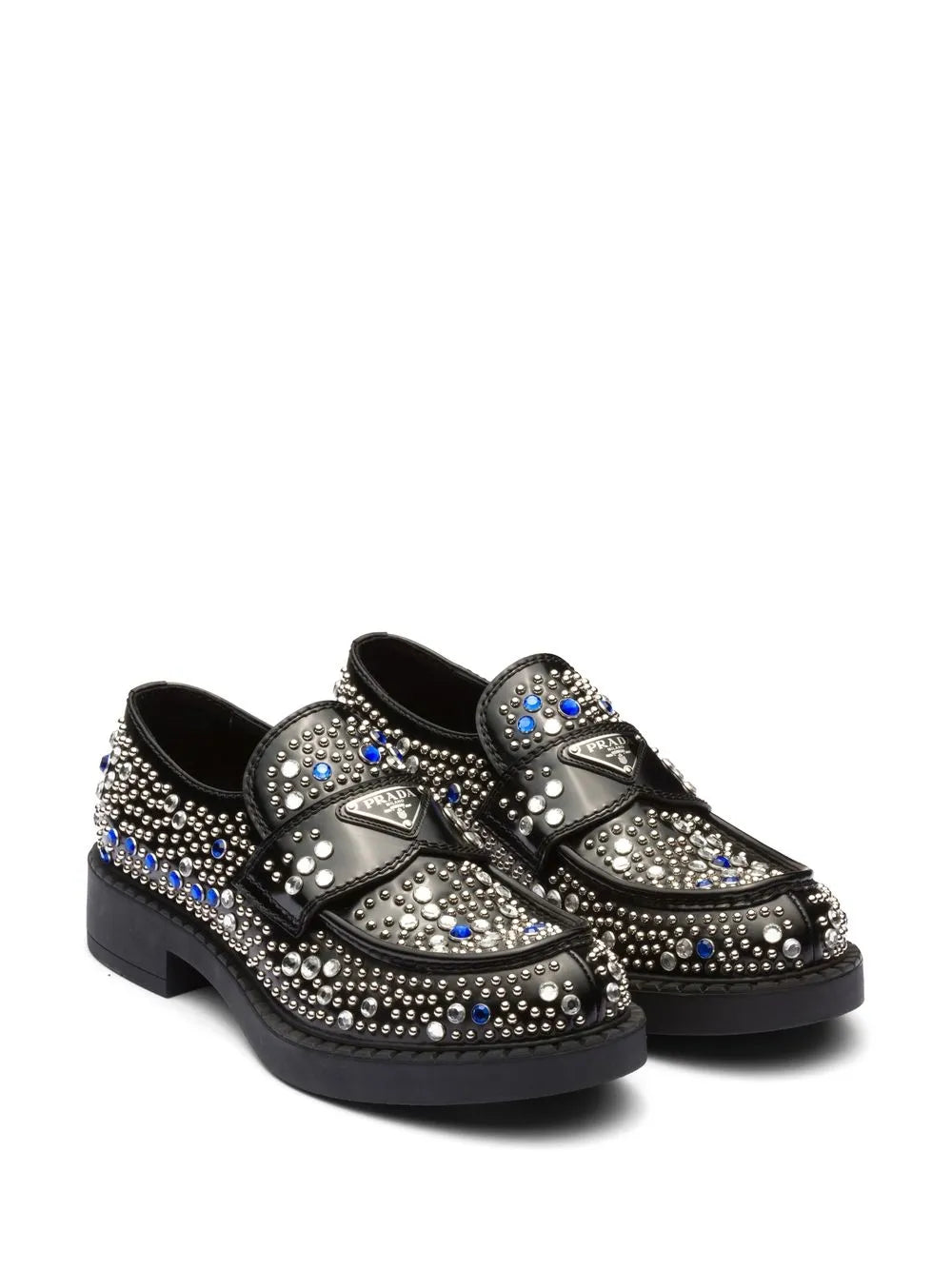 Prada rhinestone-embellished brushed leather loafers