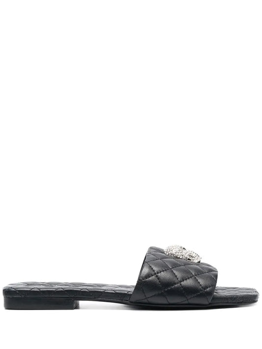 Philipp Plein crystal-skull matelassé slides