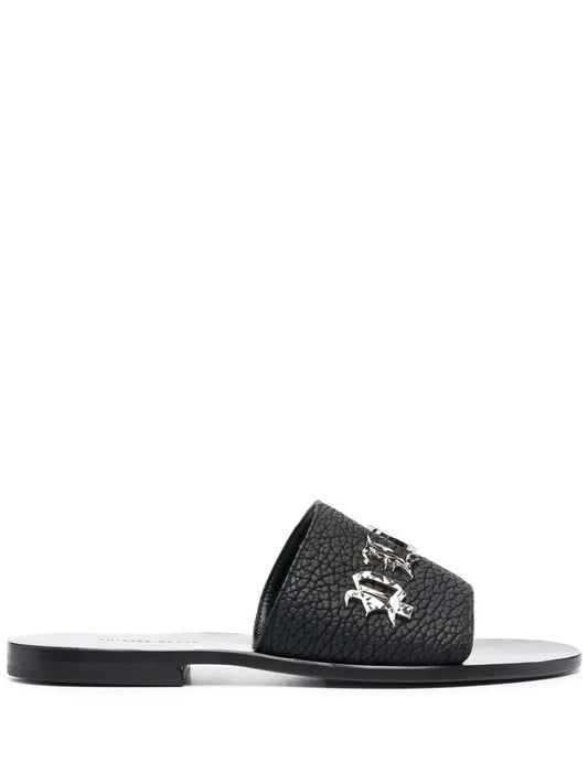 Philipp Plein logo-lettering leather slides