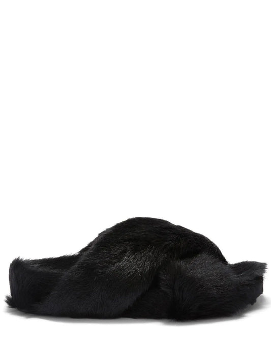 Jil Sander crossover-strap fur slides
