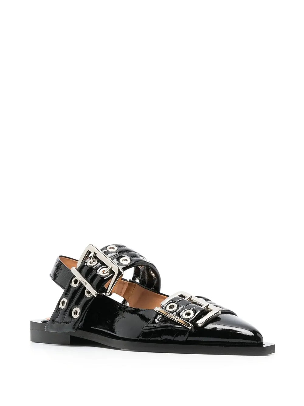 GANNI 20mm eyelet-detail leather ballerinas