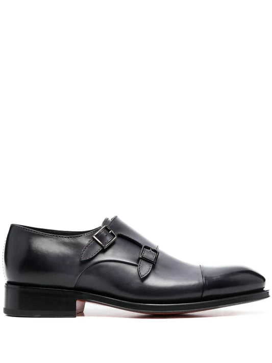 Santoni double strap leather monk shoes