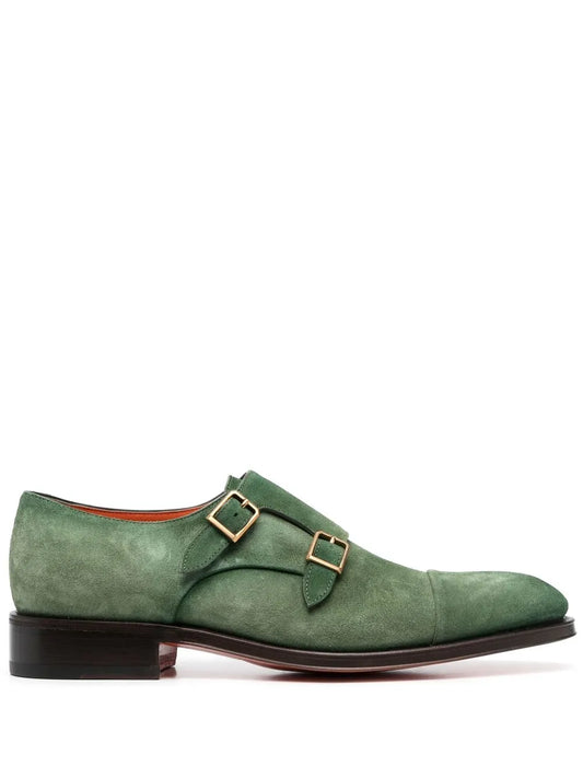 Santoni suede double-buckle shoes