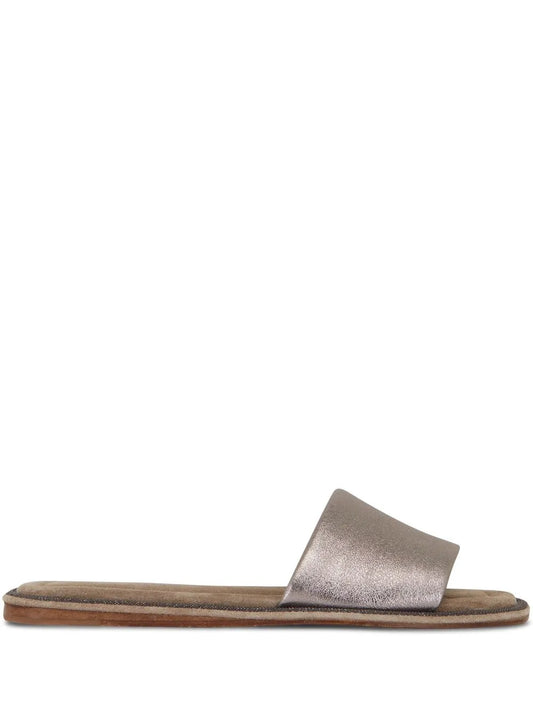 Brunello Cucinelli square-toe leather flat sandals