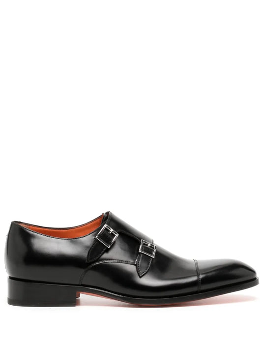 Santoni double-buckle leather shoes