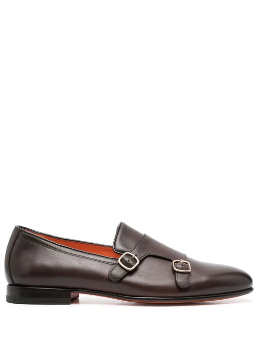 Santoni double-buckle leather shoes