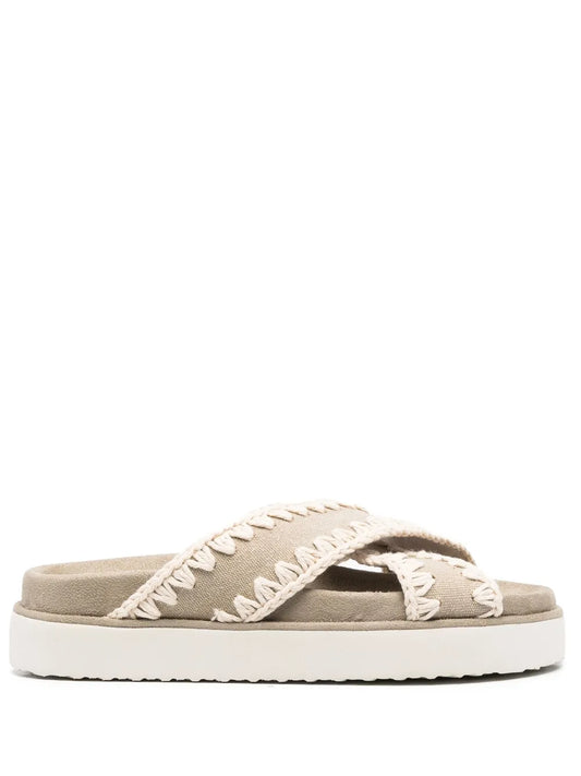 Mou whipstitch-trim crossover sandals