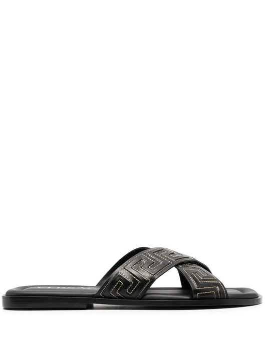 Versace Greca-embossed crossover-strap sandals