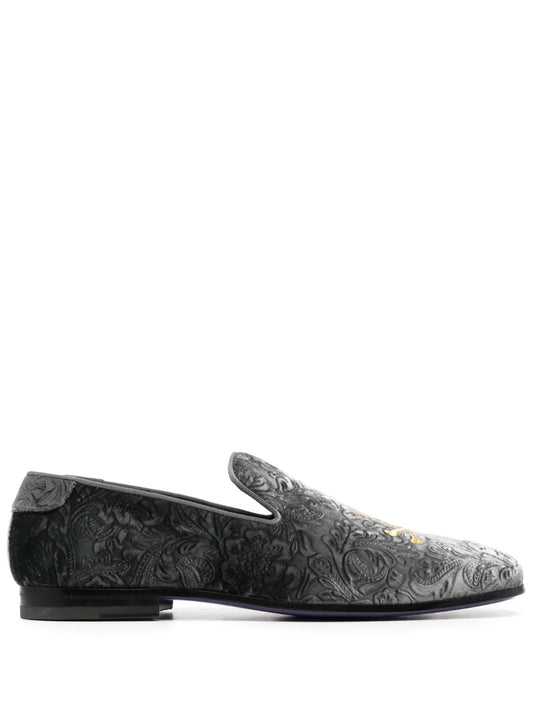 Philipp Plein skull-embroidered velvet loafers