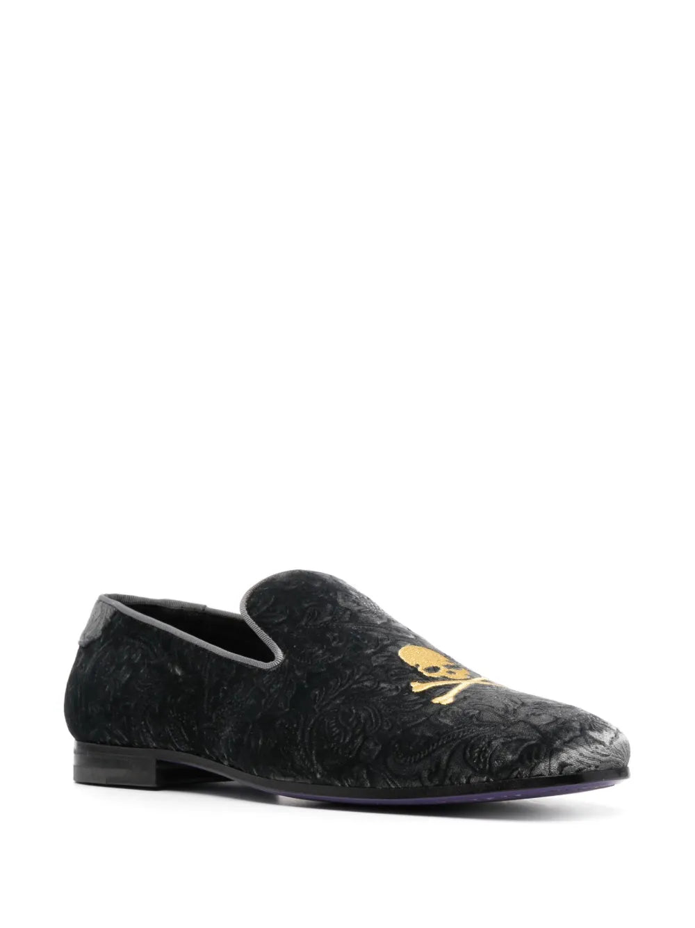 Philipp Plein skull-embroidered velvet loafers