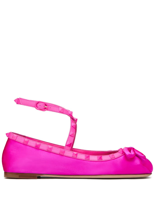 Valentino Garavani Rockstud satin ballerina shoes