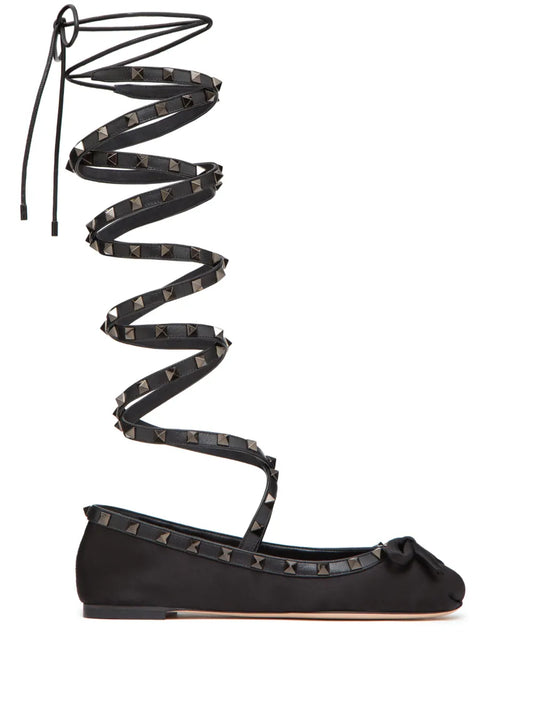 Valentino Garavani Rockstud satin ballerina shoes