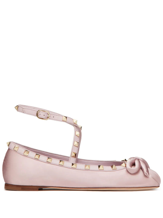 Valentino Garavani Rockstud satin ballerina shoes