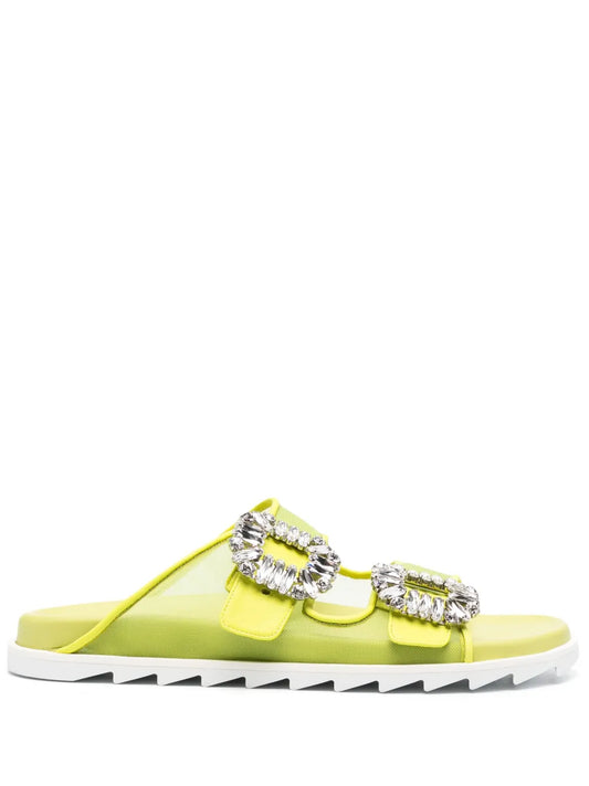 Roger Vivier crystal-embellished double-buckle slides