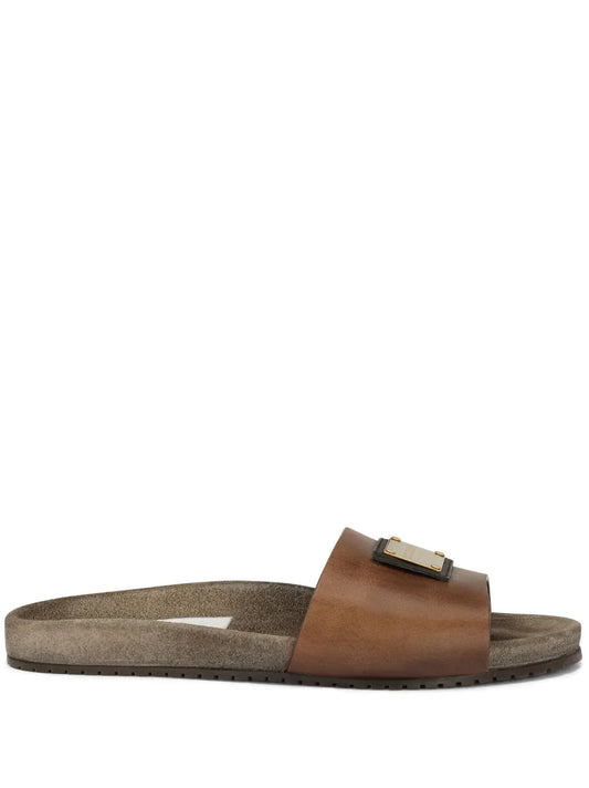 Dolce & Gabbana logo-appliqué leather slides