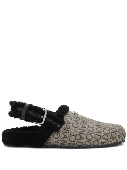 Dolce & Gabbana faux fur-trim coated jacquard mules
