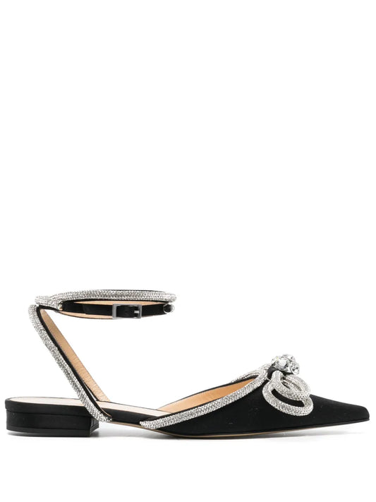 MACH & MACH Double Bow satin ballerina shoes