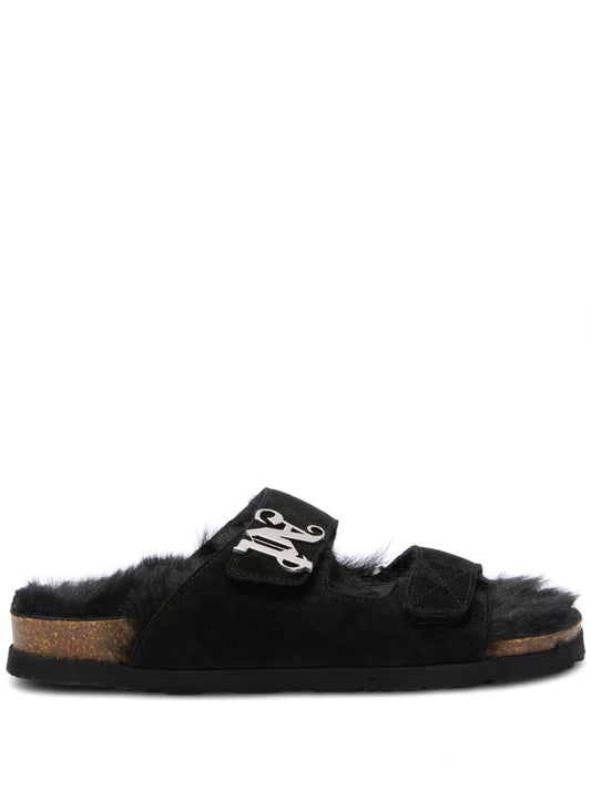 Palm Angels monogram-plaque faux-fur sandals