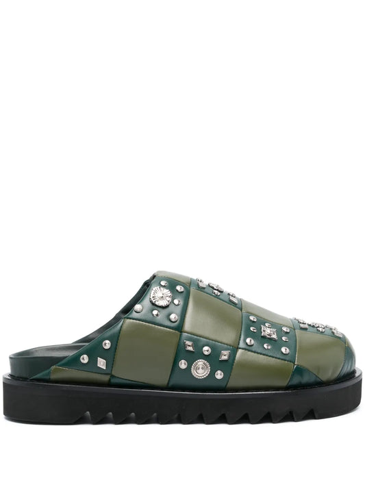 Toga Virilis checkerboard-pattern leather slides  