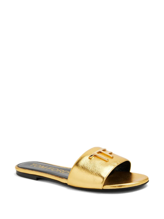TOM FORD logo-plaque metallic-leather slides