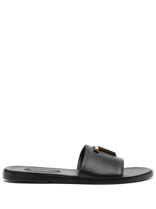 TOM FORD logo-plaque leather slides