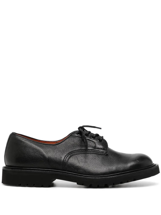 Tricker's lace-up pebbled leather loafers