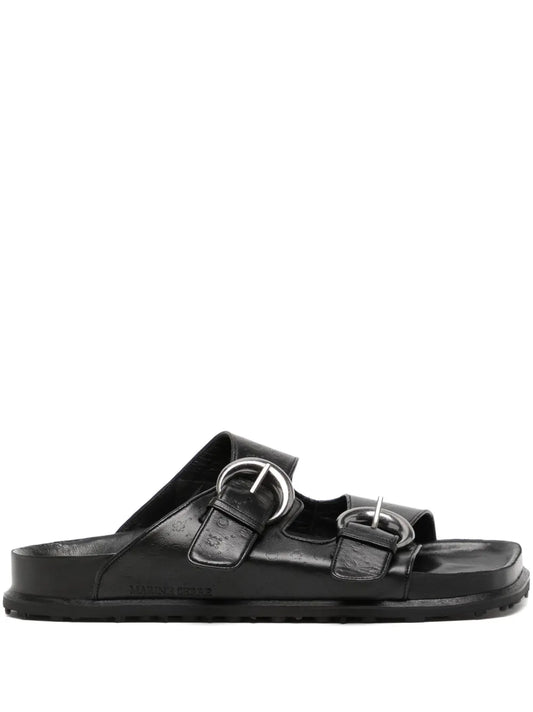 Marine Serre logo-debossed buckle-strap leather sandals