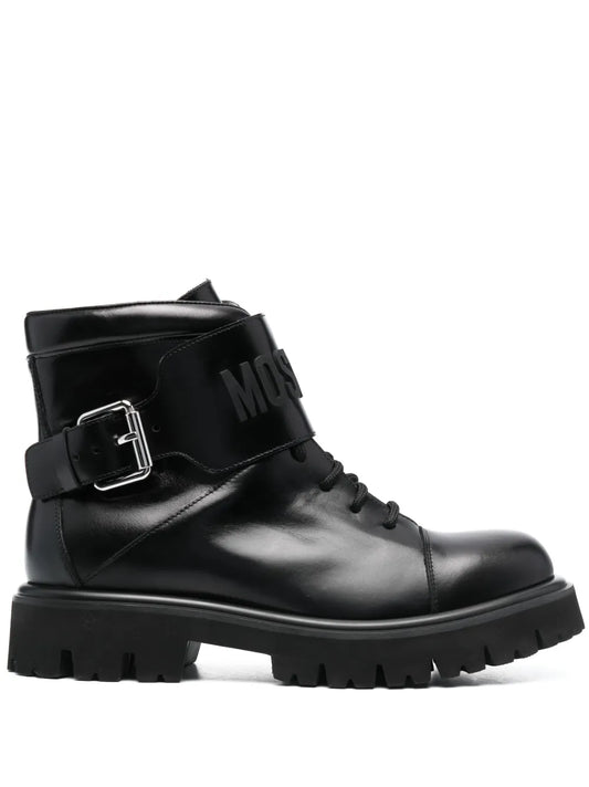 Moschino logo-embossed lace-up leather boots